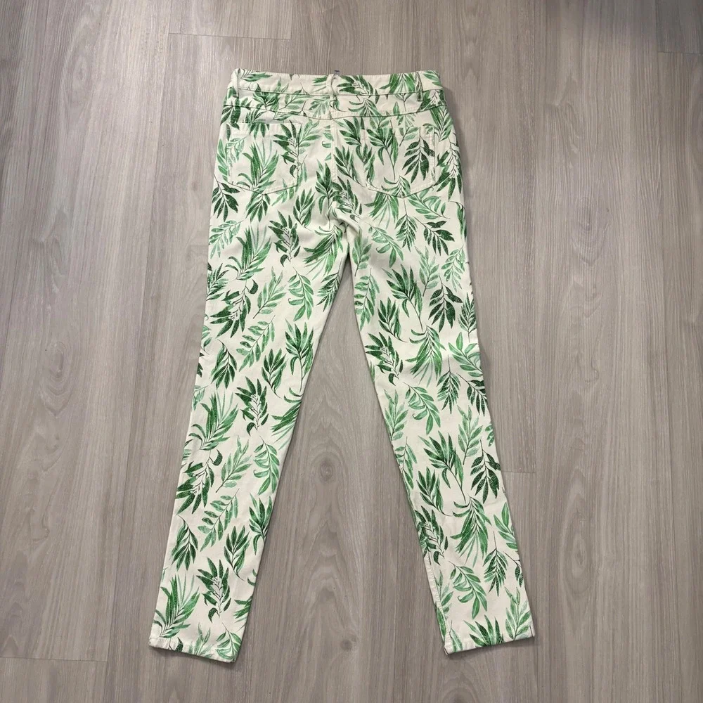 J McLaughlin Pants Women White Green Leaf Print Pant Straight Leg Casual Size 10 - Picture 2 of 15